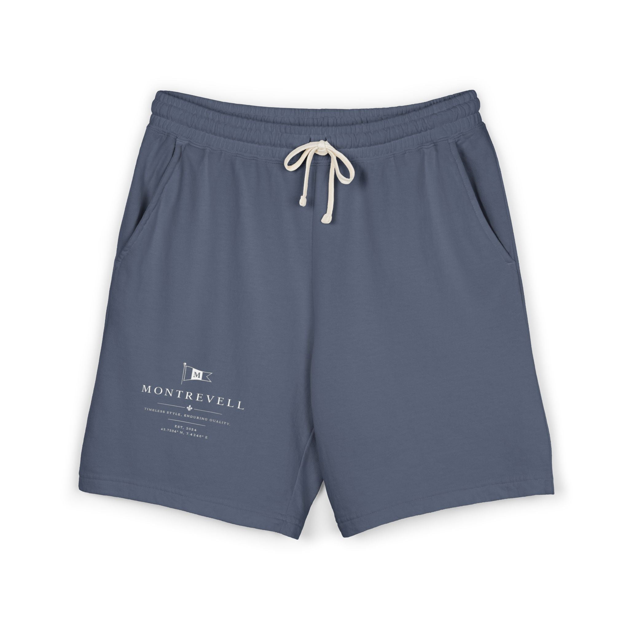 Lightweight Garment-Dyed Fleece Sweat Shorts — Minimal 'Montrevell' Logo