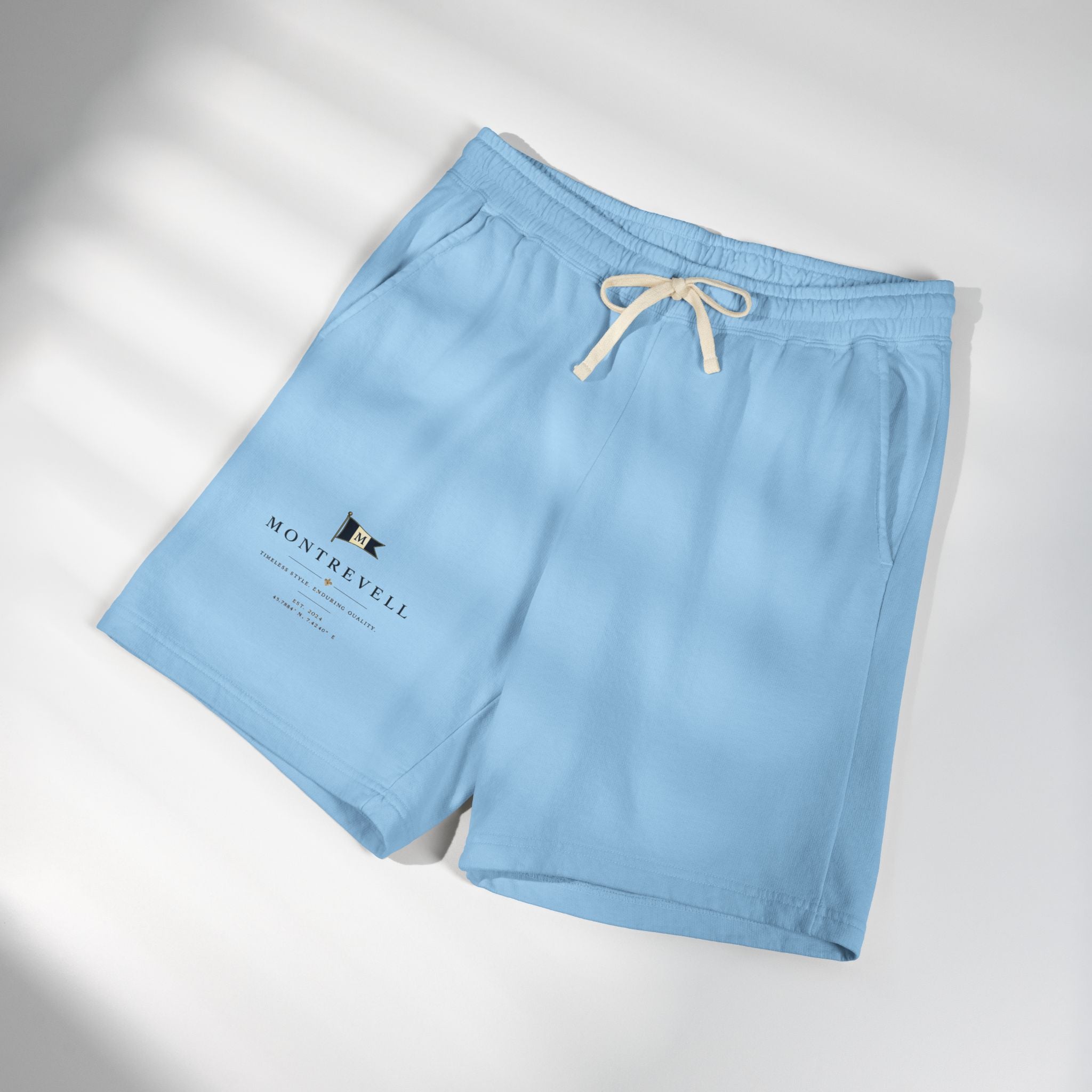 Lightweight Garment-Dyed Fleece Sweat Shorts — Minimal 'Montrevell' Logo