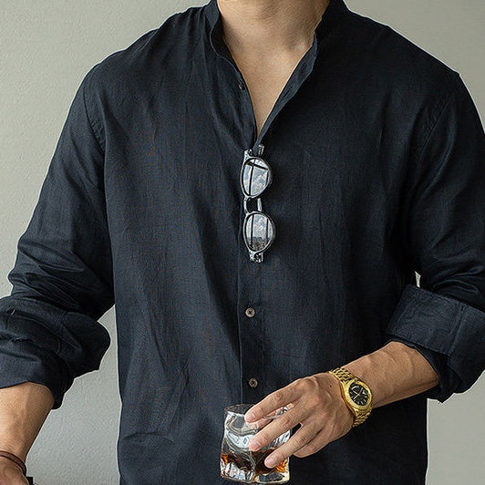 Monaco Linen Shirt — men's premium long sleeve linen shirt in ivory