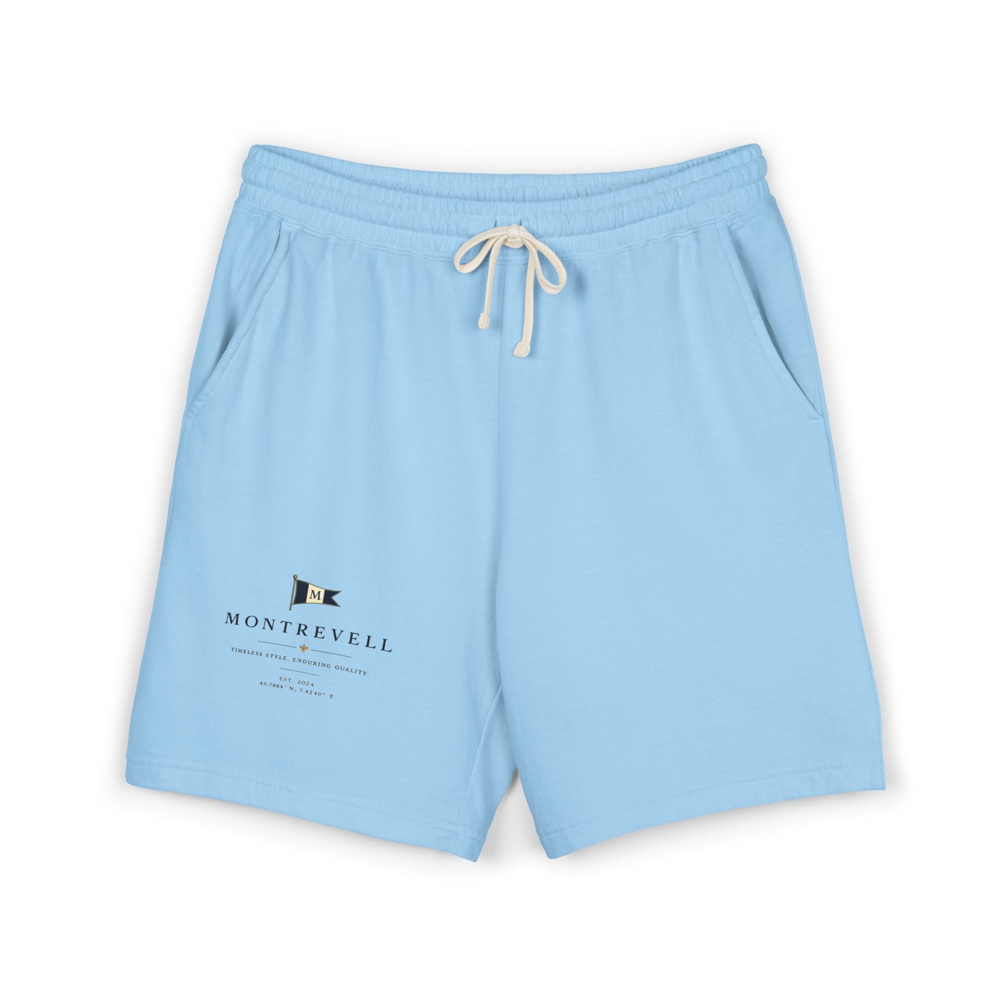 Lightweight Garment-Dyed Fleece Sweat Shorts — Minimal 'Montrevell' Logo