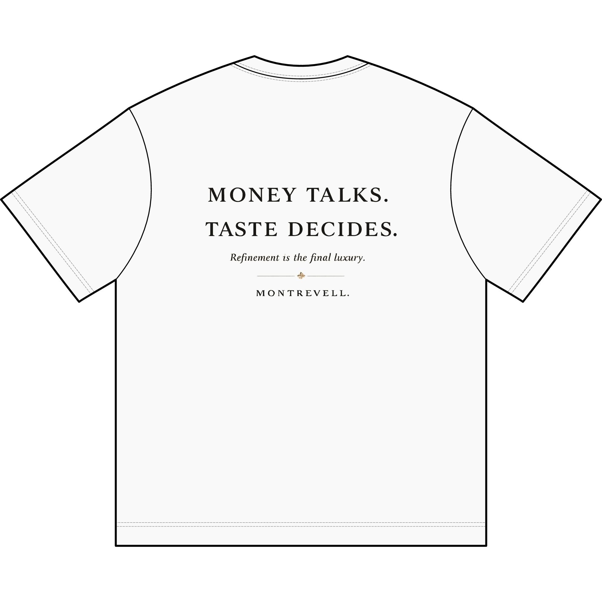 Montrevell 'Money Talks. Taste Decides.' Men's Box Tee — Minimal Luxury Graphic T‑Shirt