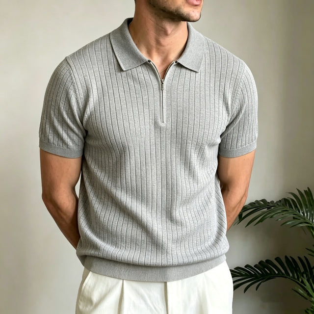 Monte Carlo Zip Polo — men's zip knit polo shirt in black yacht