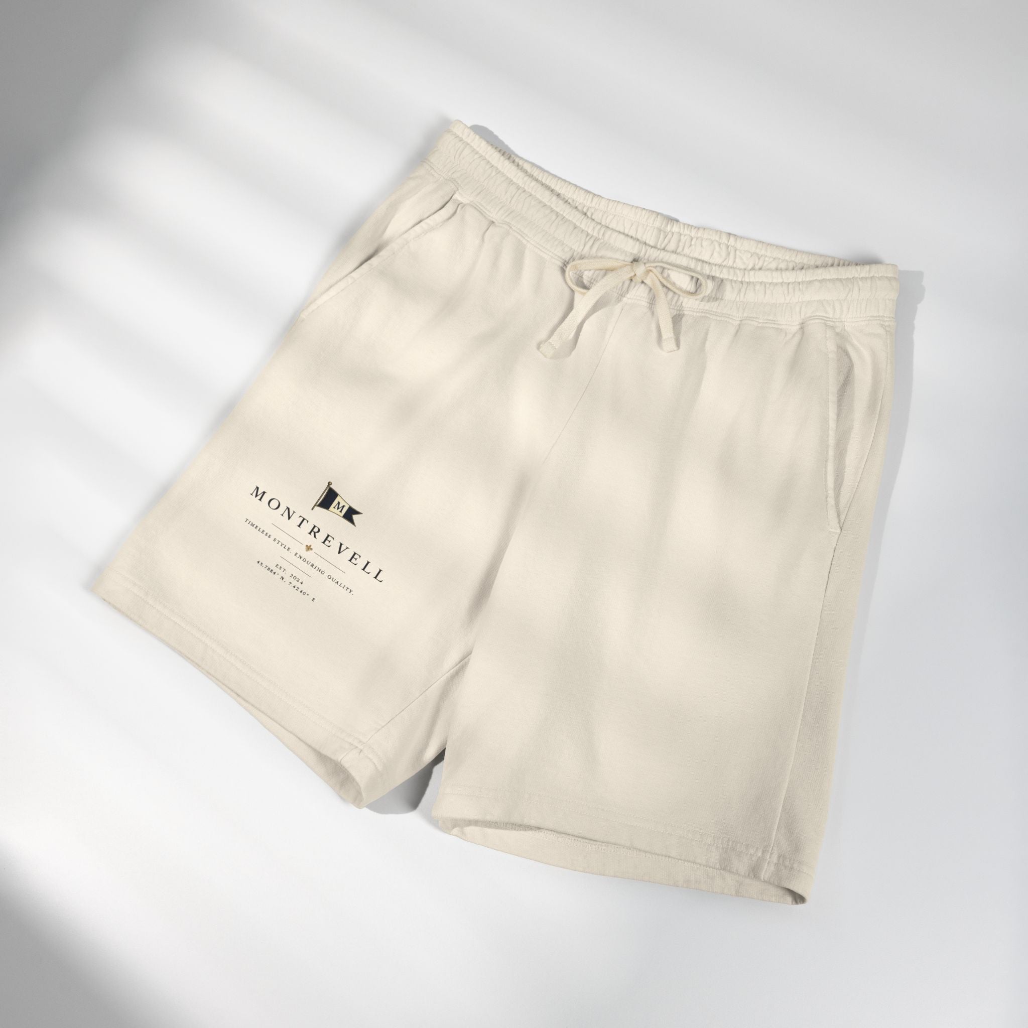 Lightweight Garment-Dyed Fleece Sweat Shorts — Minimal 'Montrevell' Logo