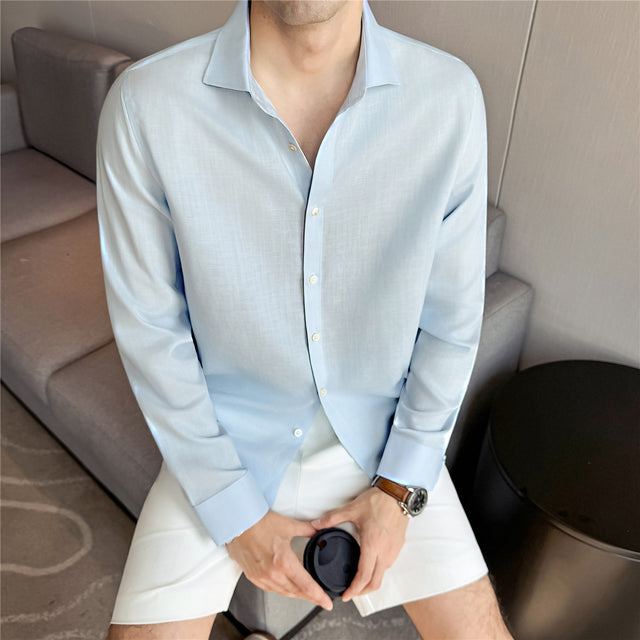 Lyocell Linen Shirt — men's linen blend shirt in black