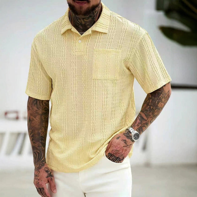 Amalfi Textured Polo — men's textured polo shirt in yellow