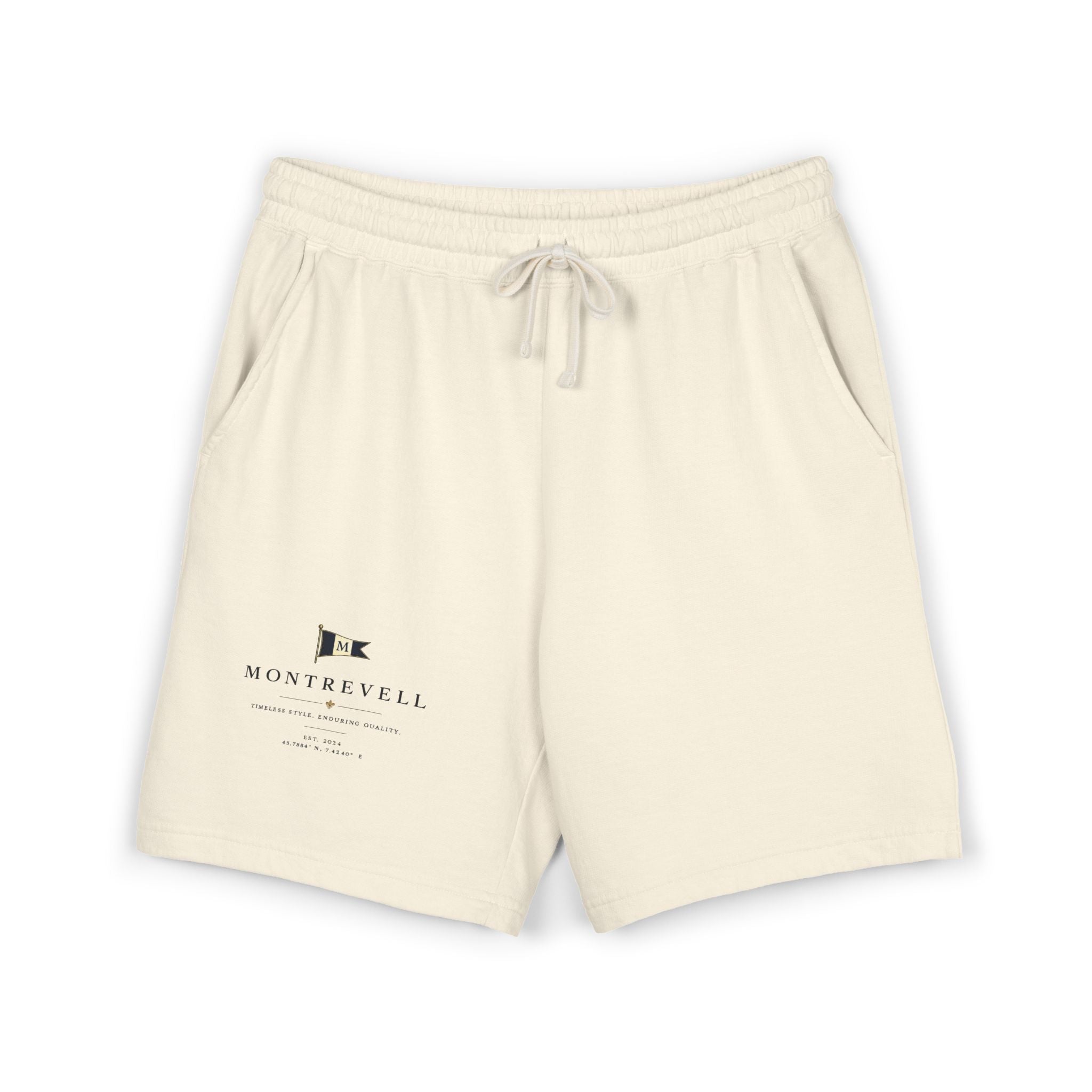 Lightweight Garment-Dyed Fleece Sweat Shorts — Minimal 'Montrevell' Logo