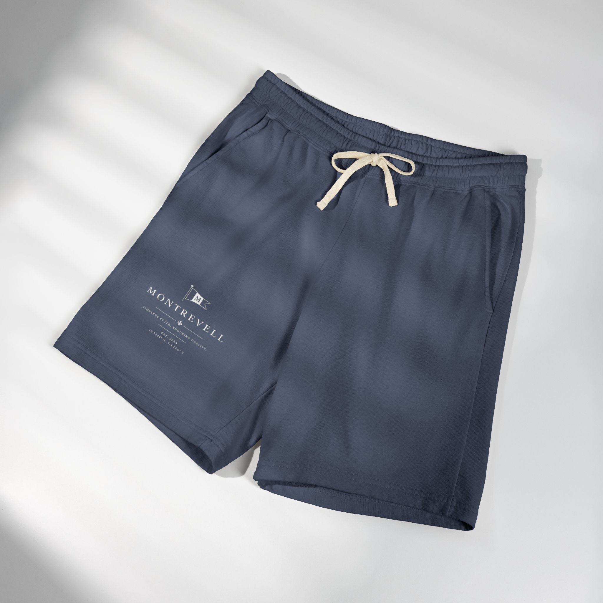 Lightweight Garment-Dyed Fleece Sweat Shorts — Minimal 'Montrevell' Logo