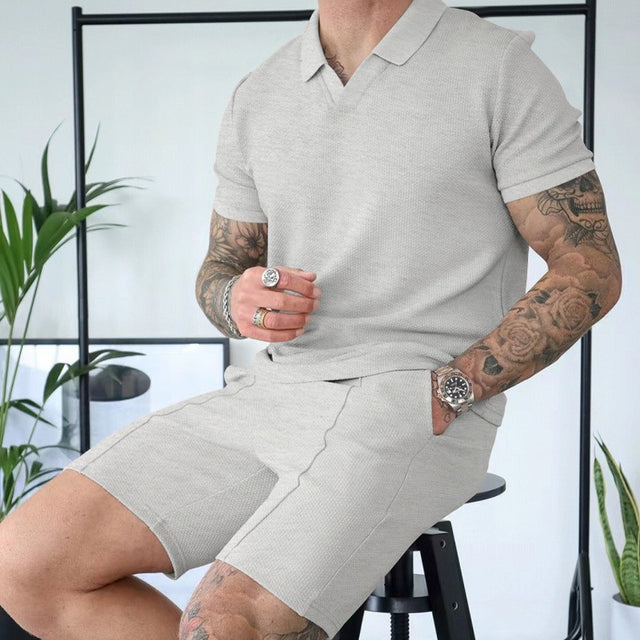 Portofino Leisure Set — men's matching polo and shorts set in black