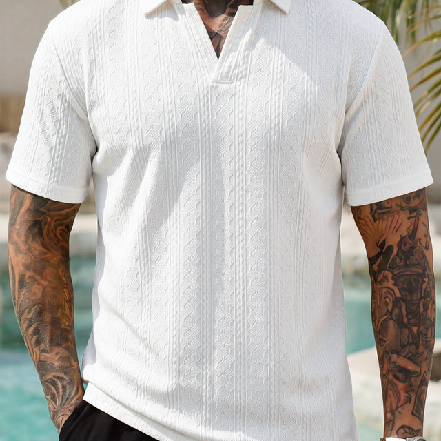 Saint-Tropez Jacquard Polo — men's woven jacquard polo shirt in black