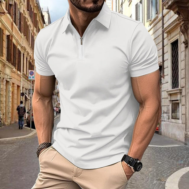 Azure Coast Polo — men's classic short sleeve polo shirt in beige