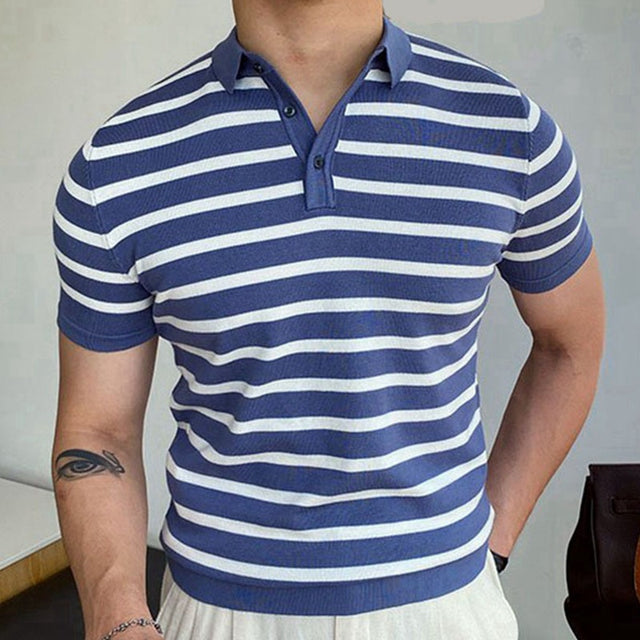 Yacht Club Polo — men's striped nautical polo shirt in blue