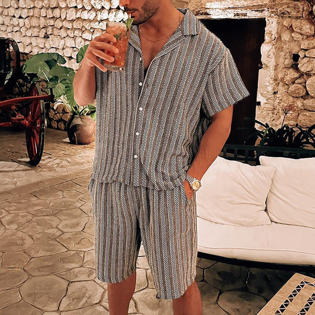 Portofino Cabana Set — men's matching short-sleeve shirt and shorts in black and white