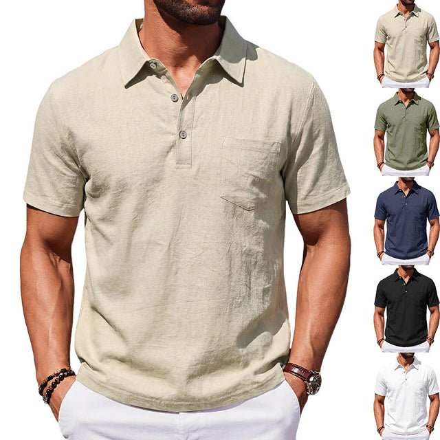 Portofino Linen Polo — men's breathable linen polo shirt in green